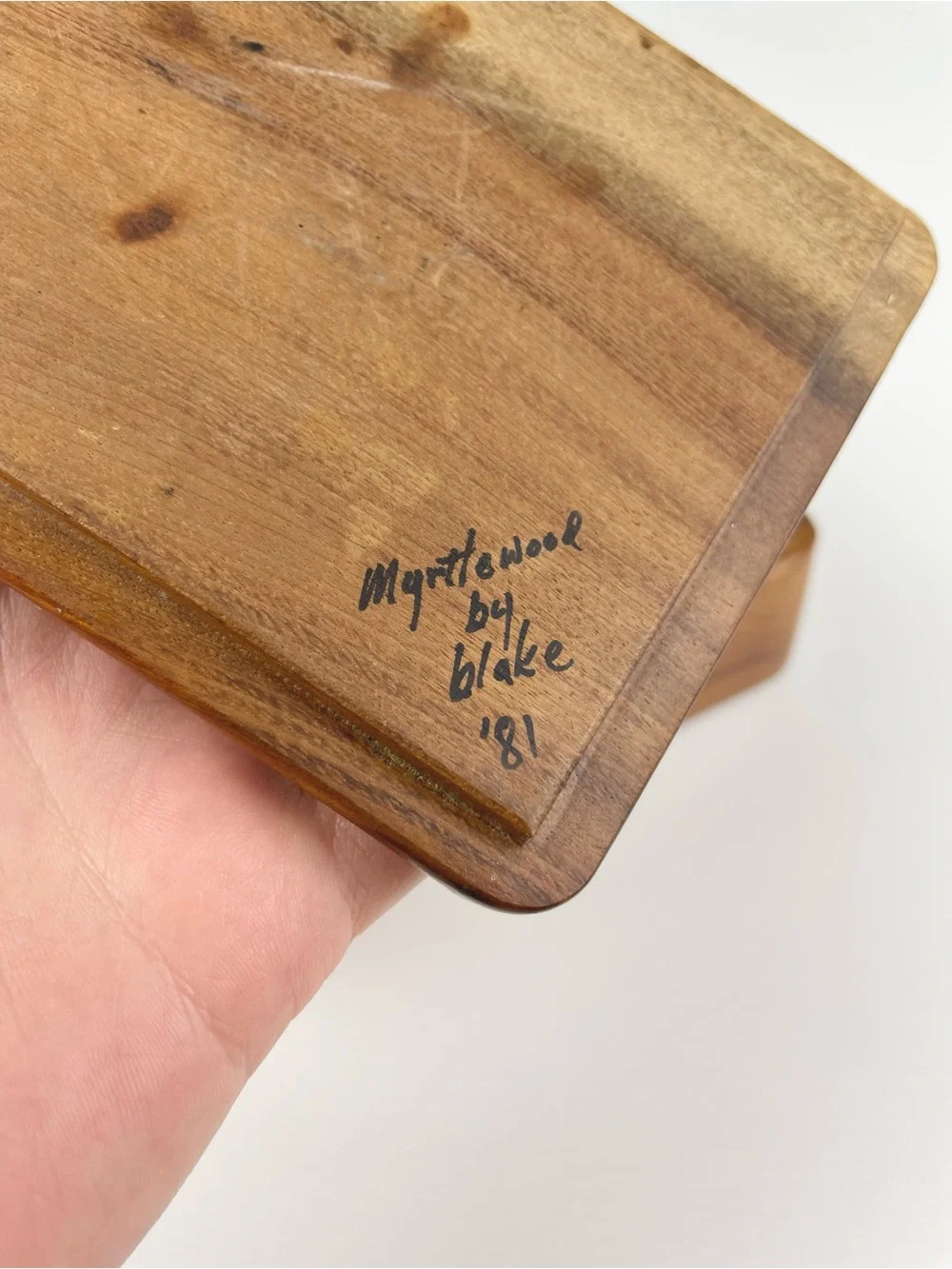 VTG 80s Artist Signed Myrtlewood Playing Card Box Brown Lidded Rectangular Split